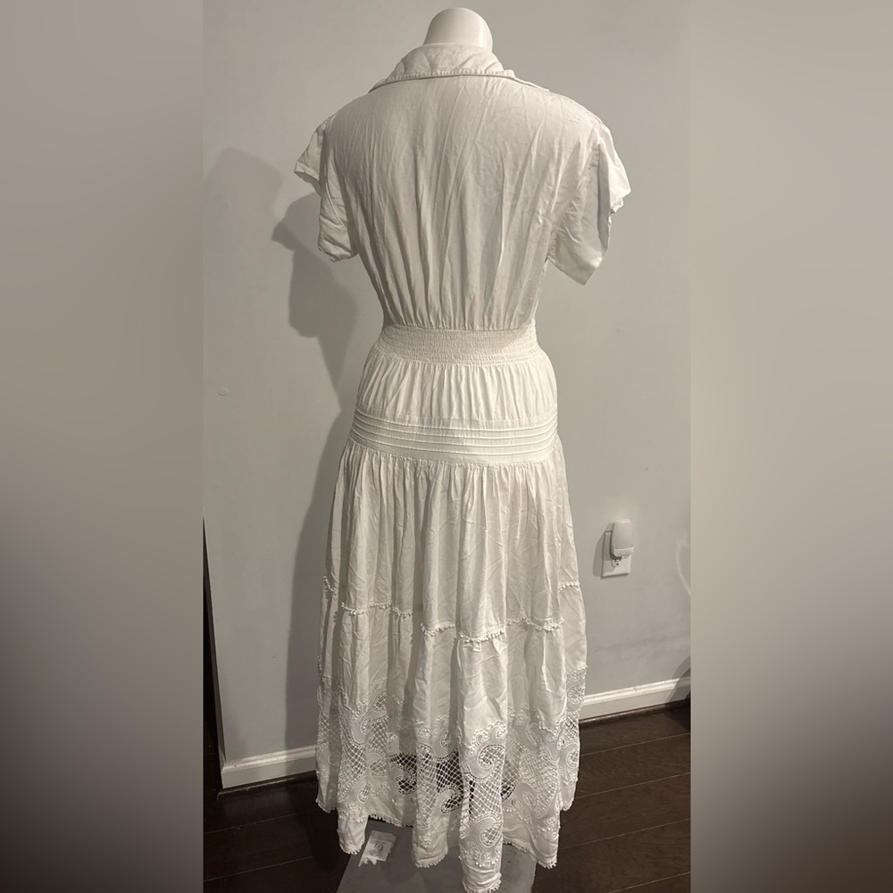 Maje Embroidered Ruffled Maxi Dress with Button-Front EU 38 - Picture 4 of 12